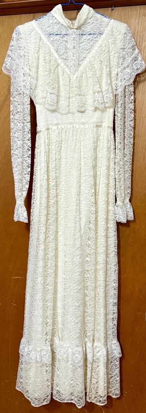 Vtg Gunne Sax Style Maxi Dress Boho Prairie Fairy Wedding Cottagecore Lace Faire
